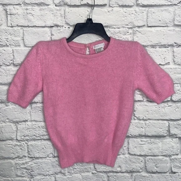 VINTAGE Bonwit Teller Barbie Pink Cropped Wool Sweater size Small - Picture 1 of 15